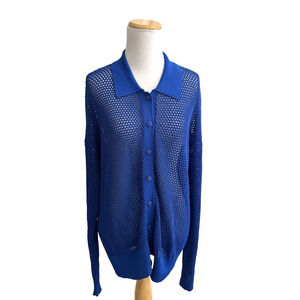 Rag & Bone Leah Cardigan L Trueblu Royal Blue Loose Knit Collar Long Sleeves